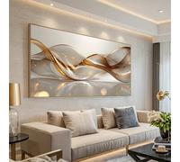 Toile d'art mural abstrait moderne sans cadre, 70.0x140.0 cm, lignes transparentes avec accents dorés, grande peinture contemporaine, 1 pièce