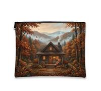 Toile de cabine avec fermeture éclair, toile rustique naturelle d'arbres et feuilles d'automne orange avec fermeture éclair pour sac à main pour voyage, coiffeuse, salle de bain, rangement de sac à