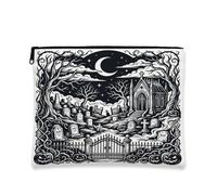 Toile de cimetière avec fermeture éclair, gothique effrayante, lune, église, Halloween, noire, portable avec fermeture éclair, pochette cosmétique pour voyage, coiffeuse, salle de bain, rangement de