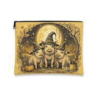 Toile de cochons avec fermeture éclair, chapeaux de sorcière fantaisie, lune d'Halloween, jaune, portable avec fermeture éclair, petite trousse de toilette pour voyage, salle de bain, organisateur de