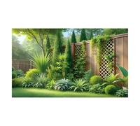 Toile de de clôture de jardin 210 x 150 cm | 4 trous avec corde de 10 m en polyester | Paravent d' en bois de verdure pour décoration de fête d'anniversaire, accessoires muraux photo