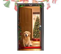 Toile de de Noël pour Photographie, 2,13 x 0,91 m, Motif de Chien en Forme de Père Noël, Tapisserie Murale pour Photos, Photos de Famille, réunion Entre Amis, fêtes, Anniversaires et