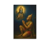 Toile de décoration murale moderne pour la maison - Affiches de personnages mythiques Hanuman Rama - Décoration hindoue - Peinture de connexion spirituelle - 40 x 60 cm - Style sans cadre