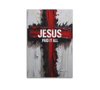 Toile de décoration murale moderne pour la maison - Affiches d'espaces de vie - Affiche religieuse - Croix rouge - Jésus - Décoration murale - Peinture style sacré - 50 x 75 cm - Style sans cadre