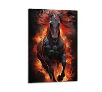 Toile de décoration murale moderne pour la maison - Affiches d'espaces de vie - Poster d'animal - Cheval de feu - Dynamique - Peinture créatrice - 20 x 30 cm - Style cadre