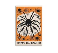 Toile de décoration murale moderne pour la maison, affiches d'Halloween sur fond orange, araignées noires, décorations d'Halloween, 20 x 30 cm, style sans cadre
