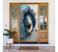 Toile de fond 3D avec effet visuel grand requin pour décoration de porte, panneau de porche pour fête de vacances, fond de cabine photo, utilisation en intérieur et en extérieur, taille unique