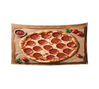 Toile de fond 3D Pizza Pepperoni - Toile de fond pour festival - Polyester sur une face avec œillets métalliques pour événements en plein air, marchés de Noël et fêtes
