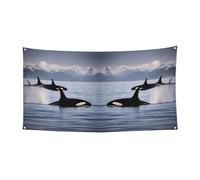 Toile de fond à suspendre avec motif d'épaulards nagant le long de la fête - Décoration intérieure ou extérieure pour événements festifs