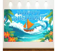 Toile de Fond Anniversaire Océan, 150x100cm Île Tropicale Bannière Joyeux Anniversaire Fond Décorations Intérieures et Extérieures Fille Océan Thème mer Plage d'Été Articles de Fête (Style A)