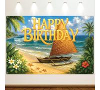 Toile de Fond Anniversaire Océan, 150x100cm Île Tropicale Bannière Joyeux Anniversaire Fond Décorations Intérieures et Extérieures Fille Océan Thème mer Plage d'Été Articles de Fête (Style B)