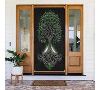 Toile de fond arbre de vie mandala feuille verte et lune étoile couverture de porte bannière décoration toile de fond panneau de porche pour fête de vacances, fond de cabine photo, utilisation