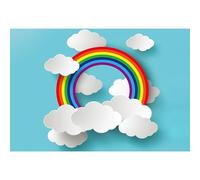 Toile de Fond Arc-en-Ciel de Dessin animé Ttincceer pour la Photographie 1.8x1.2m 3D Arc-en-Ciel Nuages Blancs sur Fond Bleu bannière de décoration d'anniversaire pour garçon et Fille
