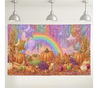 Toile de fond arc-en-ciel pour récolte d'automne, décorations colorées pour photographie, fond de fête citrouille pour Thanksgiving et célébrations d'automne, 180 x 109 cm