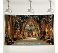 Toile de fond au pays des merveilles d'hiver, élégante arche florale, décoration de photographie d'intérieur/extérieur doré pour fêtes et événements de vacances 180 x 109 cm