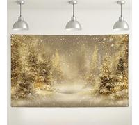 Toile de fond au pays des merveilles d'hiver, scène de forêt enneigée, décorations de vacances dorées et blanches pour décoration de fête de Noël, 180 x 109 cm