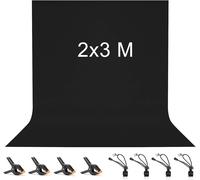 Toile de Fond avec 8 Clips Anti-Plis,100% Polyester Pliable Lavable Durable Écran Noir pour Photographie,Vidéo,Camera,Photo,Prise de Vue Vidéo (Noir,2X3M)