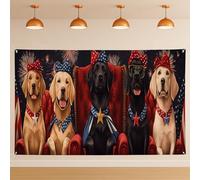 Toile de fond avec chiens patriotiques, décorations de fête rétro sur le thème des animaux, étoiles intérieur/extérieur pour photographie du Nouvel An, 4 juillet, 180 x 109 cm