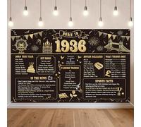 Toile de fond Benjia pour 90e anniversaire - Décorations pour homme et femme nés en 1936 - Arrière-plan pour anniversaire de 90 ans - Joyeux 90 ans - Bannière de 90 ans - Affiche en noir et or