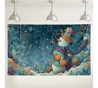 Toile de fond bonhomme de neige au pays des merveilles d'hiver, jolie scène de neige fantaisie, décorations festives pour Noël et fêtes de fin d'année, 180 x 109 cm