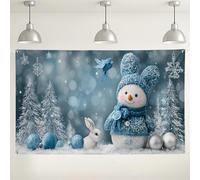 Toile de fond bonhomme de neige au pays des merveilles d'hiver, jolie scène enneigée bleue pour fêtes de vacances, fond photo de Noël pour intérieur/extérieur, 180 x 109 cm