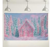 Toile de fond Candy Cottage Winter Wonderland - Bleu pêche pastel - Pour photographie de Noël - Jolies décorations de fête pour événements d'intérieur/extérieur - 180 x 109 cm