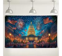 Toile de fond Capitole des feux d'artifice patriotiques, décorations de fête de l'indépendance, fond de photo de festival pour événements en plein air, fournitures de stand de fête du 4 juillet, 180 x