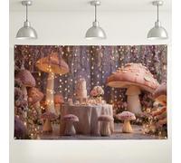 Toile de fond champignon fantaisie, décoration de fête de conte de fées, fond de jardin enchanté pour photographie, idéal pour les anniversaires et les célébrations 180 x 109 cm