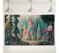 Toile de fond château de conte de fées, décoration de fête de scène de forêt enchantée, toile de fond magique pour photographie d'anniversaire d'enfants, événements printemps/été, 180 x 109 cm