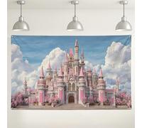 Toile de fond château de pêche, décorations de fête sur le thème des contes de fées, fond enchanté pour photographie d'enfants, anniversaire et événements de célébration, 180 x 109 cm