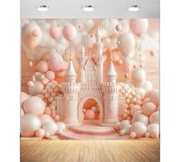 Toile de fond château rose pour photographie - Toile de fond pour arche de ballons princesse avec motif floral fantastique, toile de fond pour fête de princesse pour anniversaire, fête prénatale et