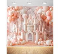 Toile de fond château rose pour photographie - Toile de fond pour arche de ballons princesse avec motif floral fantastique, toile de fond pour fête de princesse pour anniversaire, fête prénatale et