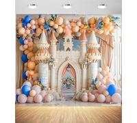 Toile de fond château rose pour photographie - Toile de fond pour arche de ballons princesse avec motif floral fantastique, toile de fond pour fête de princesse pour anniversaire, fête prénatale et