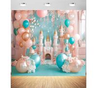 Toile de fond château rose pour photographie - Toile de fond pour arche de ballons princesse avec motif floral fantastique, toile de fond pour fête de princesse pour anniversaire, fête prénatale et