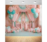 Toile de fond château rose pour photographie - Toile de fond pour arche de ballons princesse avec motif floral fantastique, toile de fond pour fête de princesse pour anniversaire, fête prénatale et