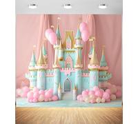 Toile de fond château rose pour photographie - Toile de fond pour arche de ballons princesse avec motif floral fantastique, toile de fond pour fête de princesse pour anniversaire, fête prénatale et