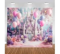 Toile de fond château violet pour photographie - Toile de fond pour arche de ballons princesse avec motif floral fantastique - Toile de fond pour fête d'anniversaire de fille, fête prénatale et