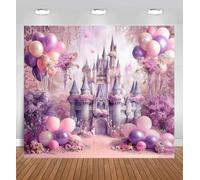 Toile de fond château violet pour photographie - Toile de fond pour arche de ballons princesse avec motif floral fantastique - Toile de fond pour fête d'anniversaire de filles, fête prénatale et