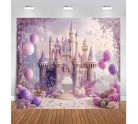 Toile de fond château violet pour photographie - Toile de fond pour arche de ballons princesse avec motif floral fantastique - Toile de fond pour fête d'anniversaire de fille, fête prénatale et