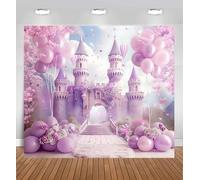 Toile de fond château violet pour photographie - Toile de fond pour arche de ballons princesse avec motif floral fantastique, toile de fond pour fête d'anniversaire de filles, fête prénatale et