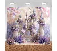 Toile de fond château violet pour photographie - Toile de fond pour arche de ballons princesse avec motif floral fantastique, toile de fond pour fête de princesse pour anniversaire, fête prénatale et
