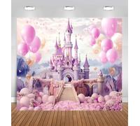 Toile de fond château violet pour photographie - Toile de fond pour arche de ballons princesse avec motif floral fantastique, toile de fond pour fête de princesse pour anniversaire, fête prénatale et