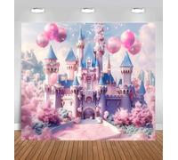 Toile de fond château violet pour photographie - Toile de fond pour arche de ballons princesse avec motif floral fantastique, toile de fond pour fête de princesse pour anniversaire, fête prénatale et