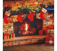 Toile de Fond Cheminée, Bonne Année Bannière de Noël Décorations Brique Vintage Bas Rouges Toile de Fond Photo Cheminée pour Noël Fête de Fournitures Accessoires de Photographie (152x91cm)