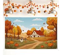 Toile de fond citrouilles rustique illustrative arbre ferme automne orange décorations de fond pour réunion de famille célébration séance photo 180 x 109 cm