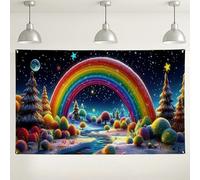 Toile de fond colorée arc-en-ciel fantastique, décorations murales vibrantes et fantaisie, fond de photographie de paysage magique pour fêtes, célébrations saisonnières 180 x 109 cm