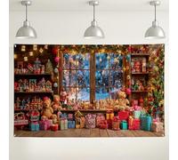 Toile de fond confortable de Noël, décorations de vacances festives pour photographie au pays des merveilles d'hiver, ours mignon et fond cadeau pour fêtes de Noël, 180 x 109 cm