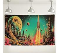 Toile de fond Cosmic Rocket Launch - Décoration murale rétro pour science-fiction - Idéale pour les fêtes sur le thème de l'espace, fournitures de photomaton - Utilisation extérieure/intérieure - 180