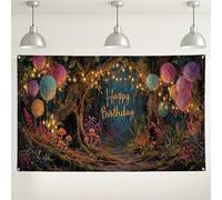 Toile de fond d'anniversaire fantaisie de forêt - Jardin enchanté pour décorations de fête, fond de photographie magique pour célébrations d'intérieur/extérieur - 180 x 109 cm