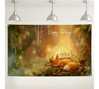 Toile de fond d'anniversaire fantaisie renard, décorations de fête de la forêt enchantée, fond mignon sur le thème de la forêt pour photographie d'enfants, fournitures de célébration d'automne, 180 x